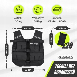 Outlet Mobiclinic Kamizelka z Obciążeniem do 10kg 20 obciążników czarna