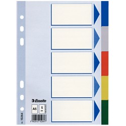 PRZEKŁADKI PLASTIKOWE A5 PP 1-5 BEZ NADRUKU Z KOLOROWYI INDEKSAMI ESSELTE