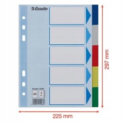 PRZEKŁADKI PLASTIKOWE A5 PP 1-5 BEZ NADRUKU Z KOLOROWYI INDEKSAMI ESSELTE