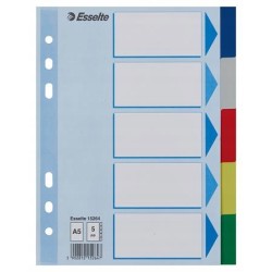 PRZEKŁADKI PLASTIKOWE A5 PP 1-5 BEZ NADRUKU Z KOLOROWYI INDEKSAMI ESSELTE