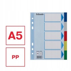 PRZEKŁADKI PLASTIKOWE A5 PP 1-5 BEZ NADRUKU Z KOLOROWYI INDEKSAMI ESSELTE