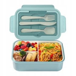 Outlet Lunch box Diboniur (ABS) 1061A kolor niebieski 3 przegrody sztućce