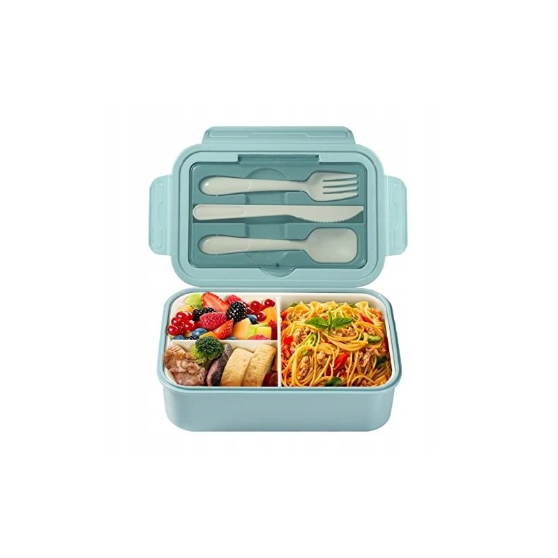 Outlet Lunch box Diboniur (ABS) 1061A kolor niebieski 3 przegrody sztućce