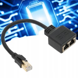 ADAPTER SIECIOWY ROZDZIELACZ KABLA ETHERNET RJ45 NA 2 GNIAZDA RJ45 CZARNY