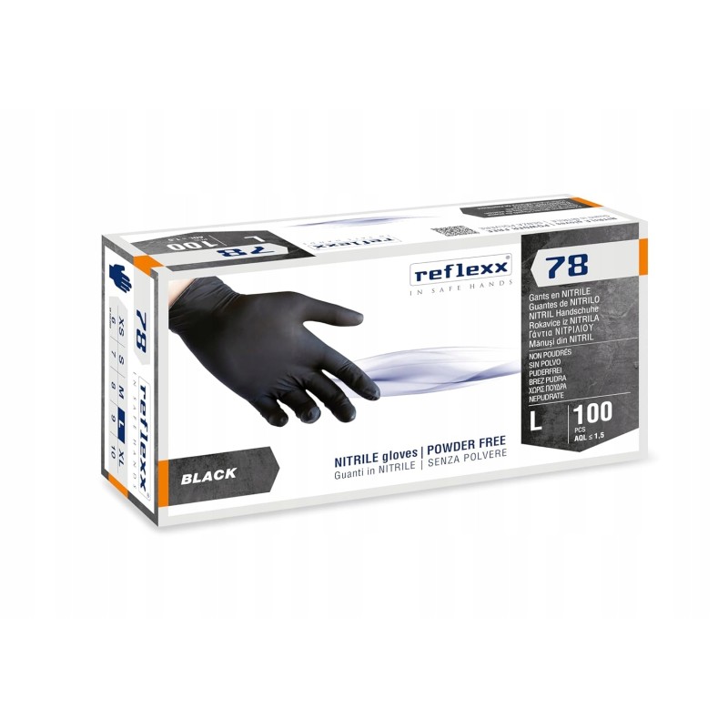 Outlet Rękawiczki Reflexx R78 Nitrylowe Bezpuderowe L Czarny 100 szt.