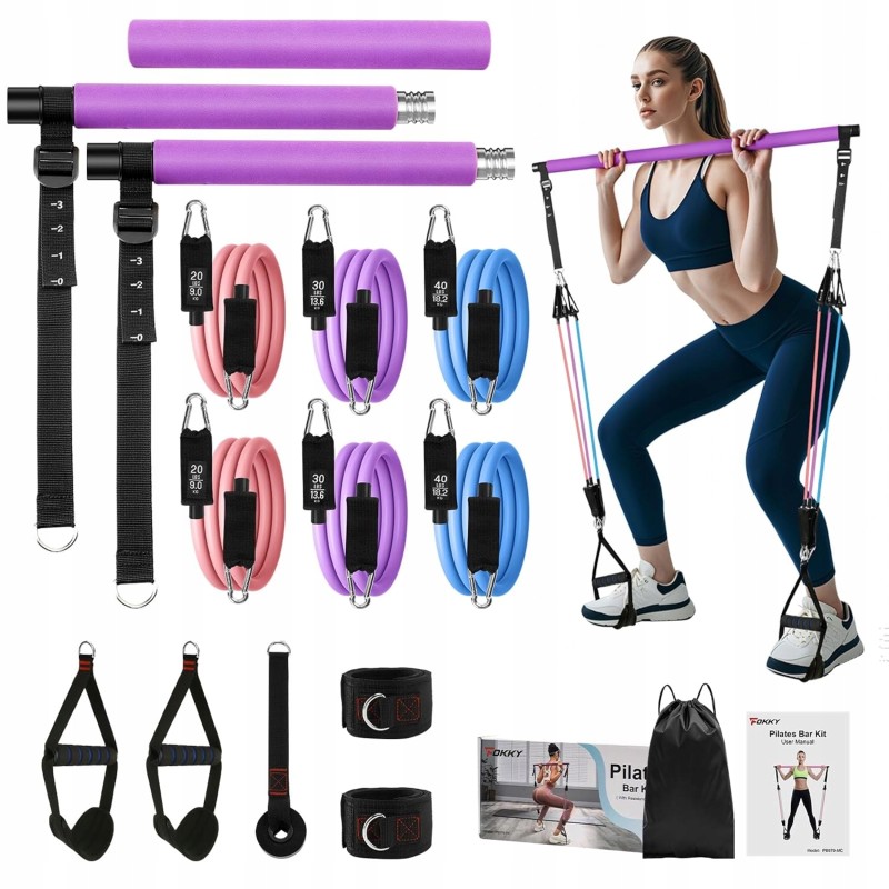 Outlet Fokky Zestaw Fitness do Pilatesu z Taśmami i Drążkiem Różowy