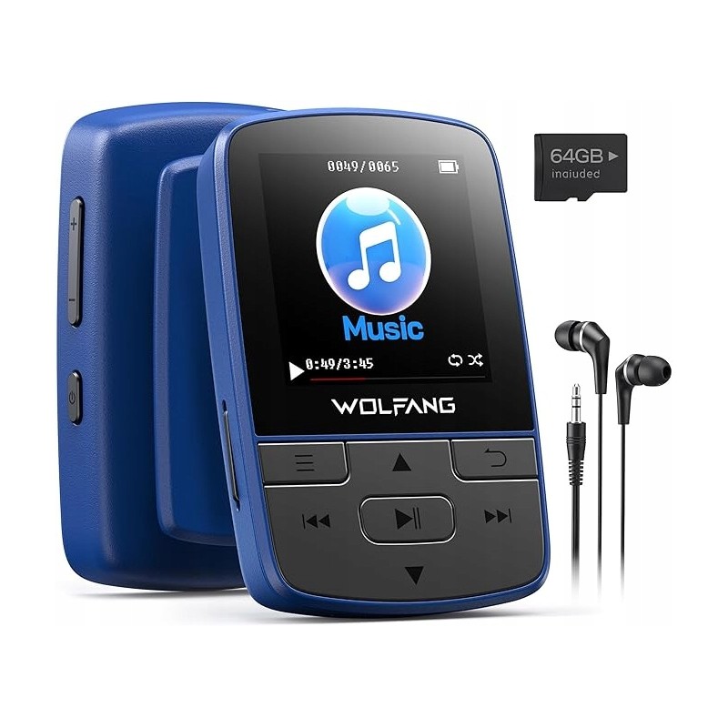 WMP01 WOLFGANG Odtwarzacz MP3 64 GB Bluetooth 5.3 FM HiFi Niebieski