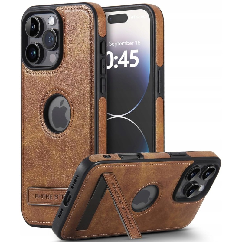 Outlet Skórzane etui brązowe z podstawką do iPhone 16 Pro Max smukłe lekkie