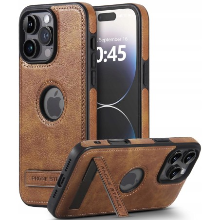 Outlet Skórzane etui brązowe z podstawką do iPhone 16 Pro Max smukłe lekkie