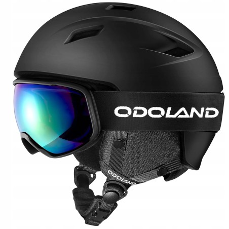 Outlet Odoland Kask i Gogle Narciarskie UV 400, Czarny, Rozmiar S