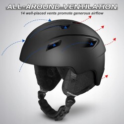 Outlet Odoland Kask i Gogle Narciarskie UV 400, Czarny, Rozmiar S