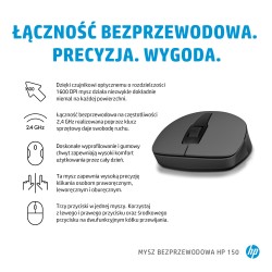USZKODZONY Myszka bezprzewodowa HP 150 optyczna 1600 dpi Czarny