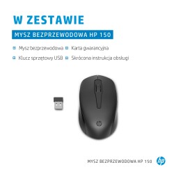 USZKODZONY Myszka bezprzewodowa HP 150 optyczna 1600 dpi Czarny