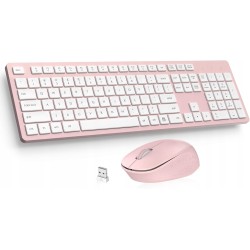 Outlet Bezprzewodowa Cicha Klawiatura i Mysz LeadsaiL K786 QWERTZ Różowy