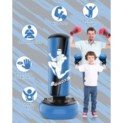 Outlet JUOIFIP Worek bokserski 165 cm dla dzieci z rękawicami MMA Niebieski