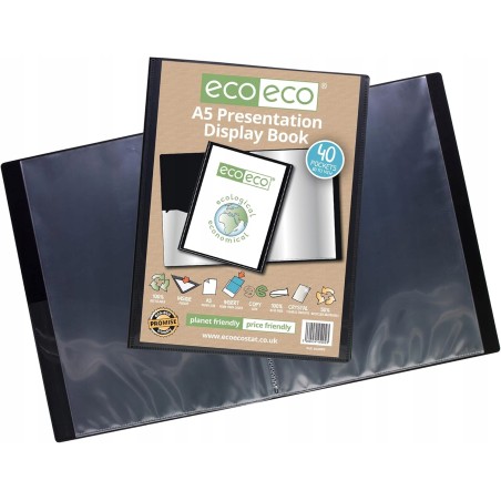 eco-eco Książka prezentacyjna A5, 40 kieszeni, czarne etui z recyklingu