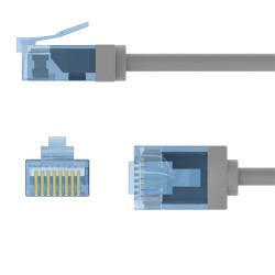 Outlet 4x Kabel sieciowy patchcord RJ45 LAN kat.6A Ultra slim U/UTP szary
