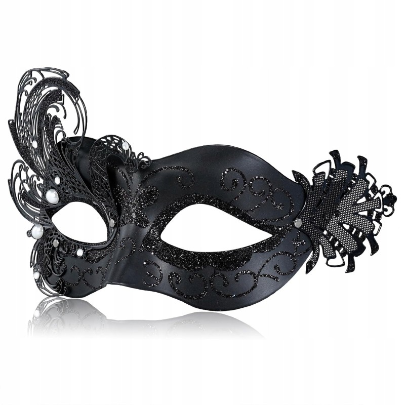 Outlet Maska wenecka Paw czarna metalowa maska motyl na imprezy Halloween