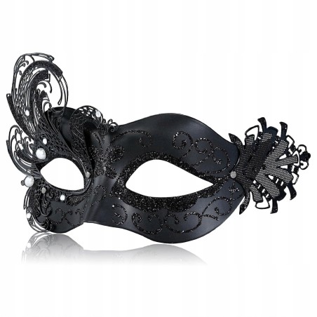 Outlet Maska wenecka Paw czarna metalowa maska motyl na imprezy Halloween