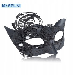 Outlet Maska wenecka Paw czarna metalowa maska motyl na imprezy Halloween