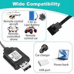 Outlet USB Ładowarka SM-3P 7,4V 2S LiPo z LED do akumulatorów RC Czarna