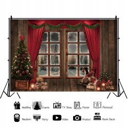 Outlet Tło fotograficzne Boże Narodzenie z drzewkiem i śniegiem 2.5x1.8m