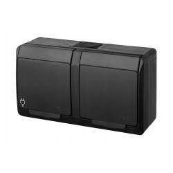 Outlet Gniazdo zew. wodoodporne 3-drożne z pokrywą 2szt IP54 16A Czarne