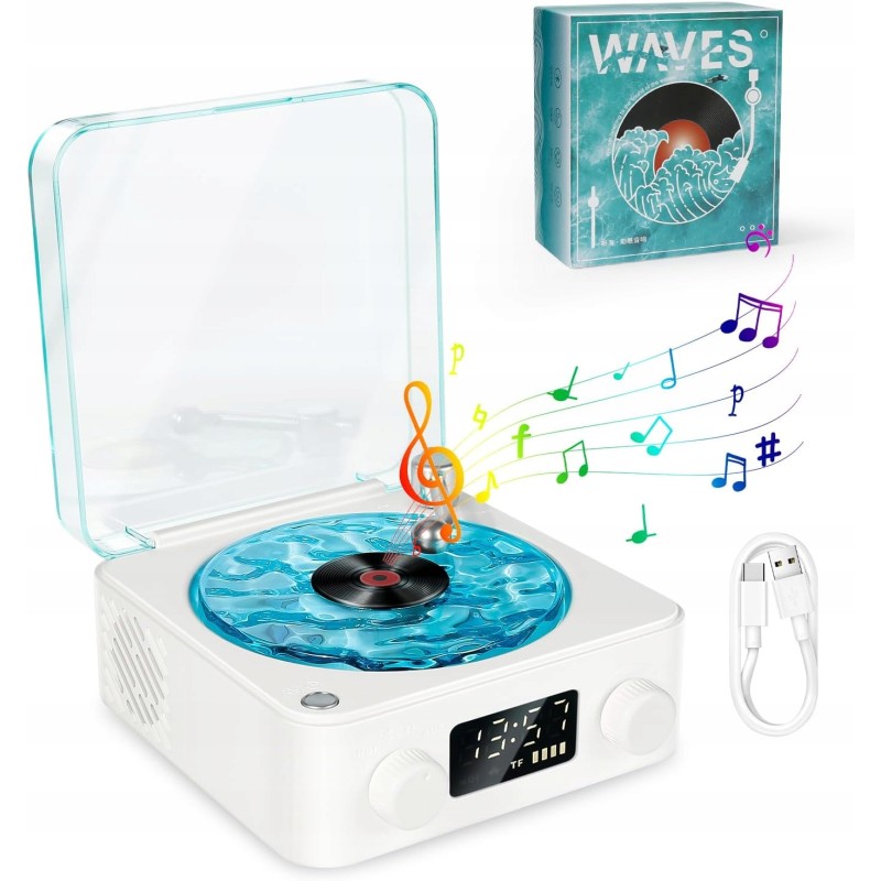 Outlet Głośnik Bluetooth RGB z winylu The Waves opcje szumu deszczu Biały