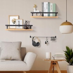 Outlet Wisząca Półka Ścienna Drewniana 42x15x7,5cm z Haczykami, max 15kg