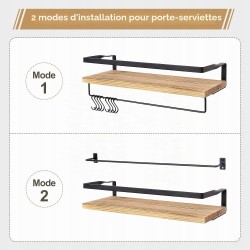 Outlet Wisząca Półka Ścienna Drewniana 42x15x7,5cm z Haczykami, max 15kg