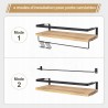 Outlet Wisząca Półka Ścienna Drewniana 42x15x7,5cm z Haczykami, max 15kg