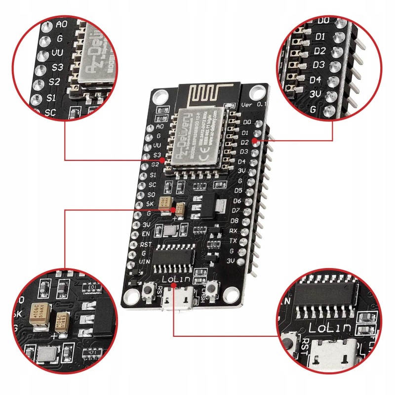 AZDelivery 4 sztuki NodeMCU Lolin V3 Moduł ESP8266 ESP-12F WIFI do Arduino AZDelivery 4 sztuki NodeMCU Lolin V3 Moduł ESP8266 ESP-12F WIFI do Arduino