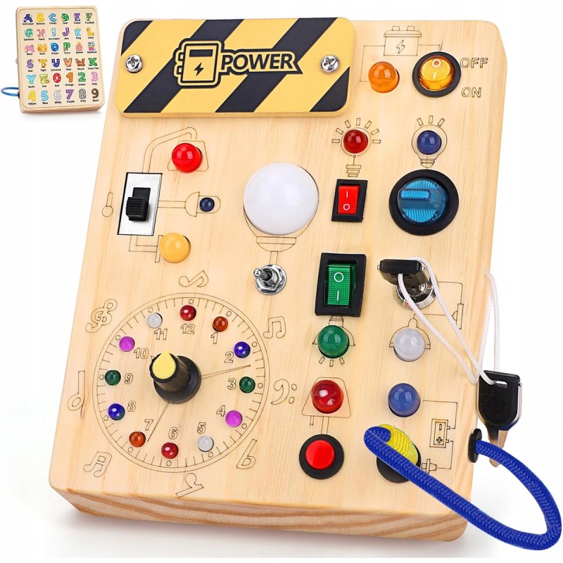 Outlet DREWNIANA TABLICA MANIPULACYJNA Montessori ŚWIATŁA LED DLA DZIECKA