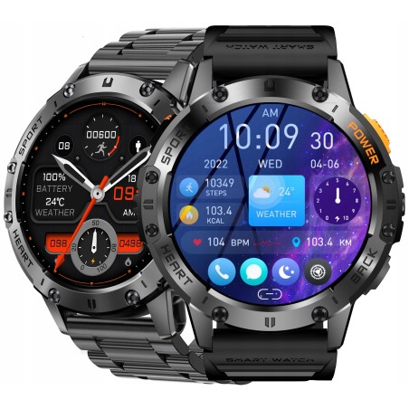 Outlet LIGE smartwatch męski czarna stal Bluetooth rozmowy 1.43 Android iOS