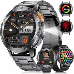 Outlet LIGE smartwatch męski czarna stal Bluetooth rozmowy 1.43 Android iOS