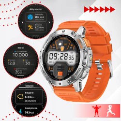 Outlet LIGE smartwatch męski czarna stal Bluetooth rozmowy 1.43 Android iOS