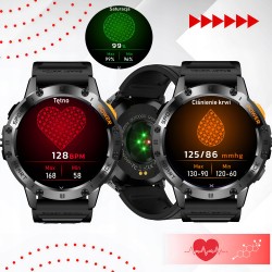 Outlet LIGE smartwatch męski czarna stal Bluetooth rozmowy 1.43 Android iOS