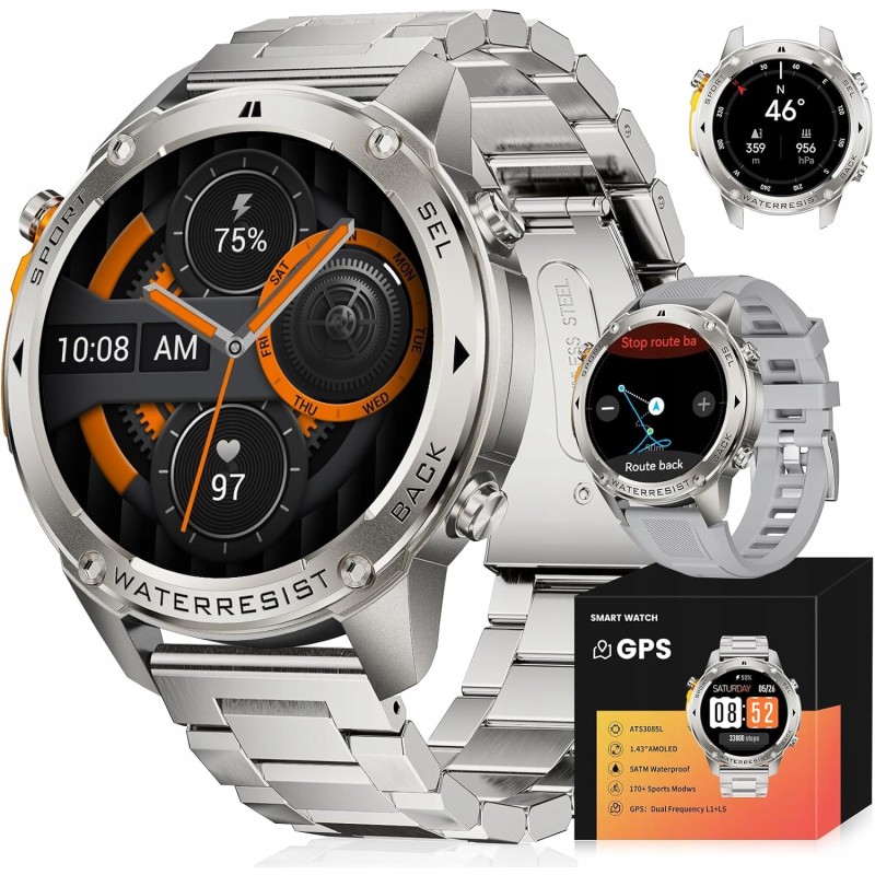 USZKODZONY LIGE DM2 smartwatch GPS AMOLED 1.43 Bluetooth 5ATM rozmowy