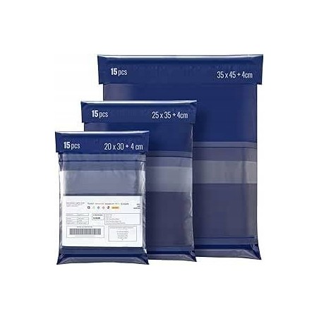 Outlet R6383 Zestaw toreb wysyłkowych w 3 rozmiarach po 15 szt niebieskie
