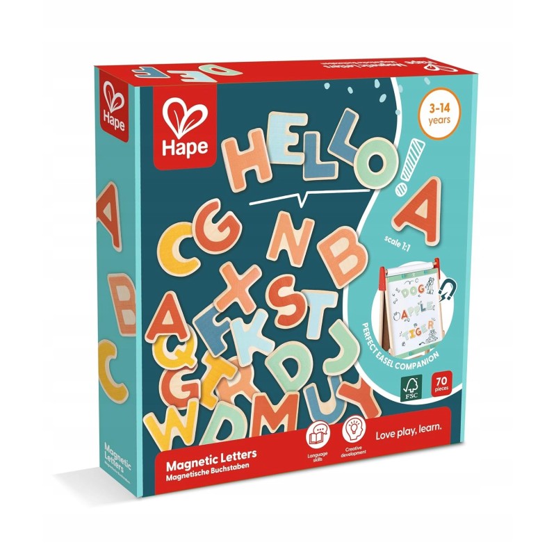 Outlet Hape Magnetyczne Litery 70 Kolorowych Drewnianych Liter 3+