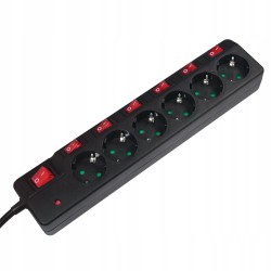 Outlet Listwa zasilająca LogiLink LPS233 6 gniazd ON/OFF 1,5m 3860W Czarna