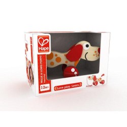 Outlet Piesek na sznurku do ciągnięcia drewniany Hape E0347 Czerwony