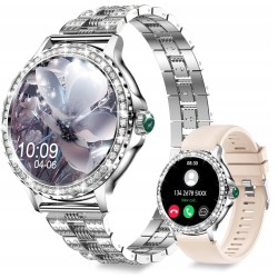 Outlet Smartwatch dla kobiet 1.3” HD IP68, monitor tętna SpO2, srebrny