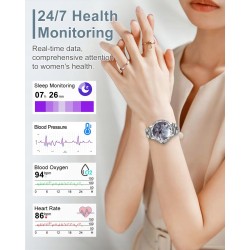 Outlet Smartwatch dla kobiet 1.3” HD IP68, monitor tętna SpO2, srebrny