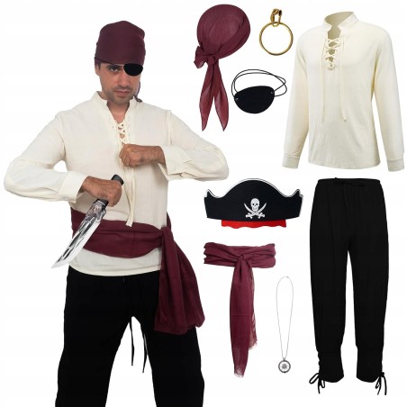 Outlet Kostium męski pirata średniowiecznego z dodatkami M na Halloween