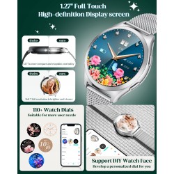 Outlet Smartwatch dla kobiet 1.27'' TFT HD BT 5.2 wodoodporny srebrny