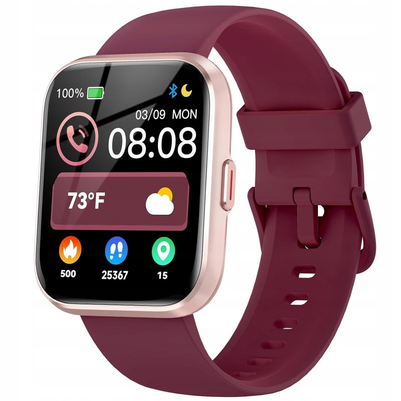 Outlet Smartwatch 1.8" sportowy kompatybilny z iOS Android Alexa bordowy