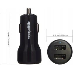 Outlet Amazon Basics Ładowarka samochodowa 4,8 mA 2 porty USB Czarna