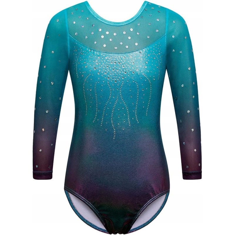 ZNYUNE body gimnastyczne dziewczęce rozmiar 10A aqua cekiny rękaw 3/4 tiul