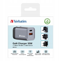 Outlet SZYBKA PODWÓJNA Turystyczna Ładowarka Sieciowa VERBATIM GaN USB 35W